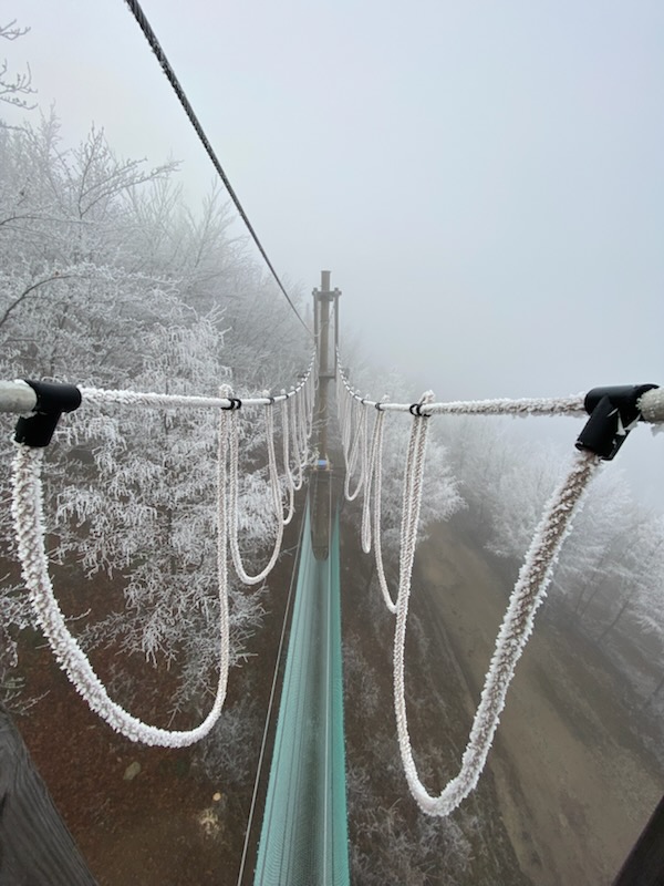 Popravilo vaj in lesenih platform v pustolovskem parku v Peći po obnovi orjaške gugalnice.